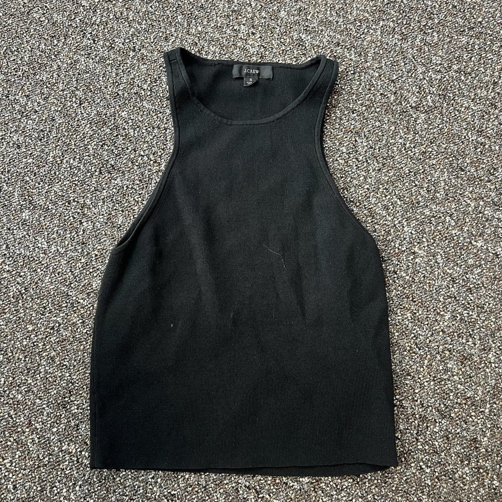J Crew Women Tank Top Small Black Ribbed Knit Sleeveless Perfect Fit Round Neck